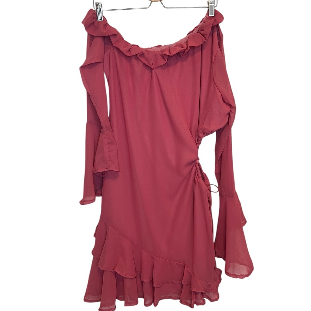 Elegant Ruffled Off-Shoulder Dress in Red